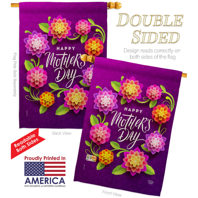 Vibrant Purple and Multicolor Polyester Mother's Day House Flag
