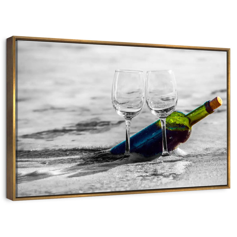 Vin à la plage, 46 po x 31 po, Cadre flottant doré