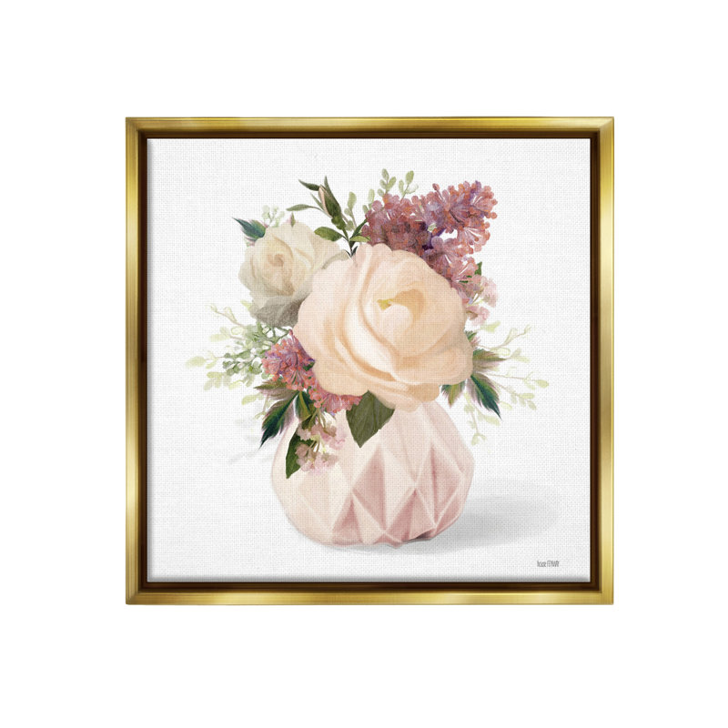 «Blush Pink Bouquet Floater Frame» par House Fenway sur, Cadre flottant métallique doré, H 18 po x l 18 po