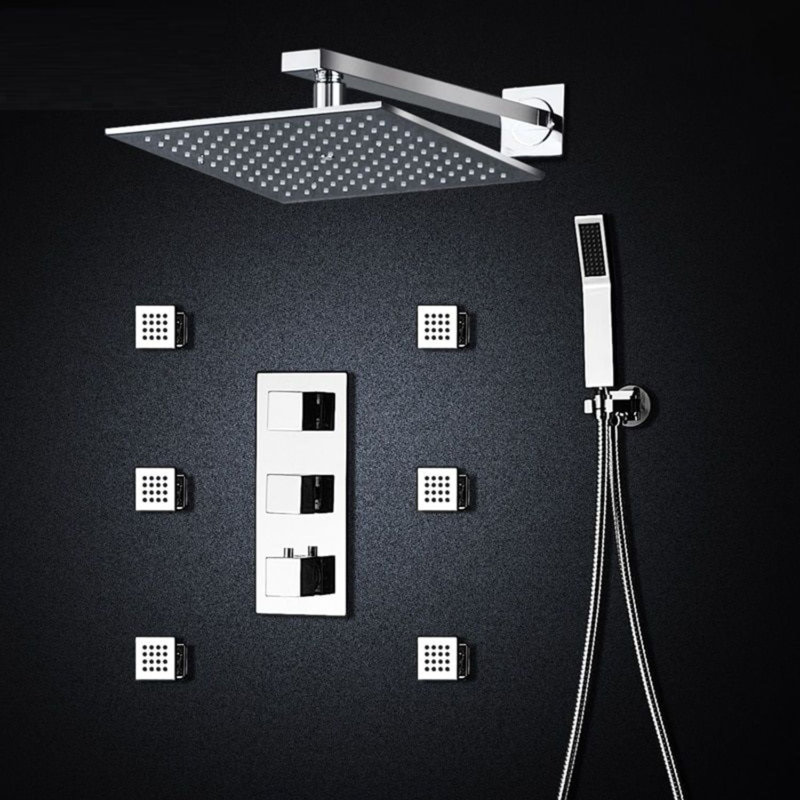 Dual-Function Wall-Mounted Shower System with Rainfall Head and Handheld Spray Wand