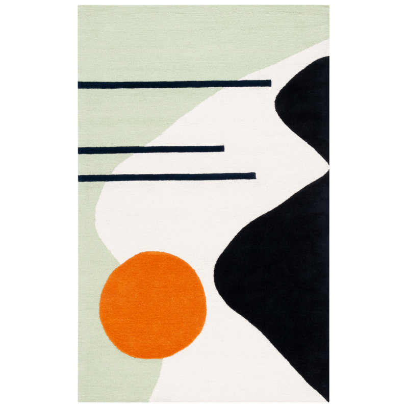 Tapis vert / noir en laine fait à la main Felipe, Rectangle 8 pi x 10 pi