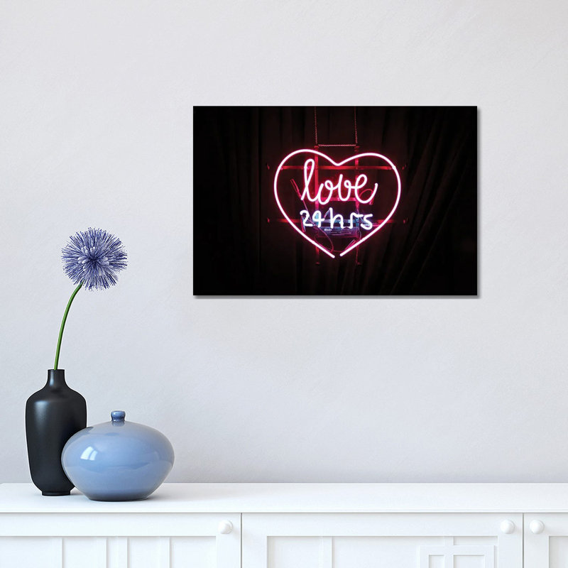 "Amour néon" par Mambo art studio, art textuel, H 12 po x l 18 po x 1,5 po, Toile tendue, Pas de tapis