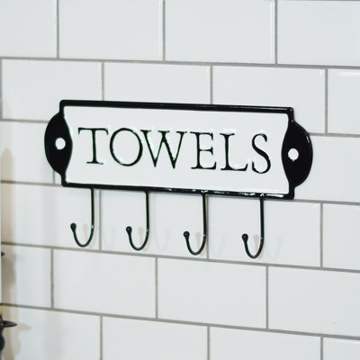 Metal 15 in. White Labeled Towel Hooks Sign