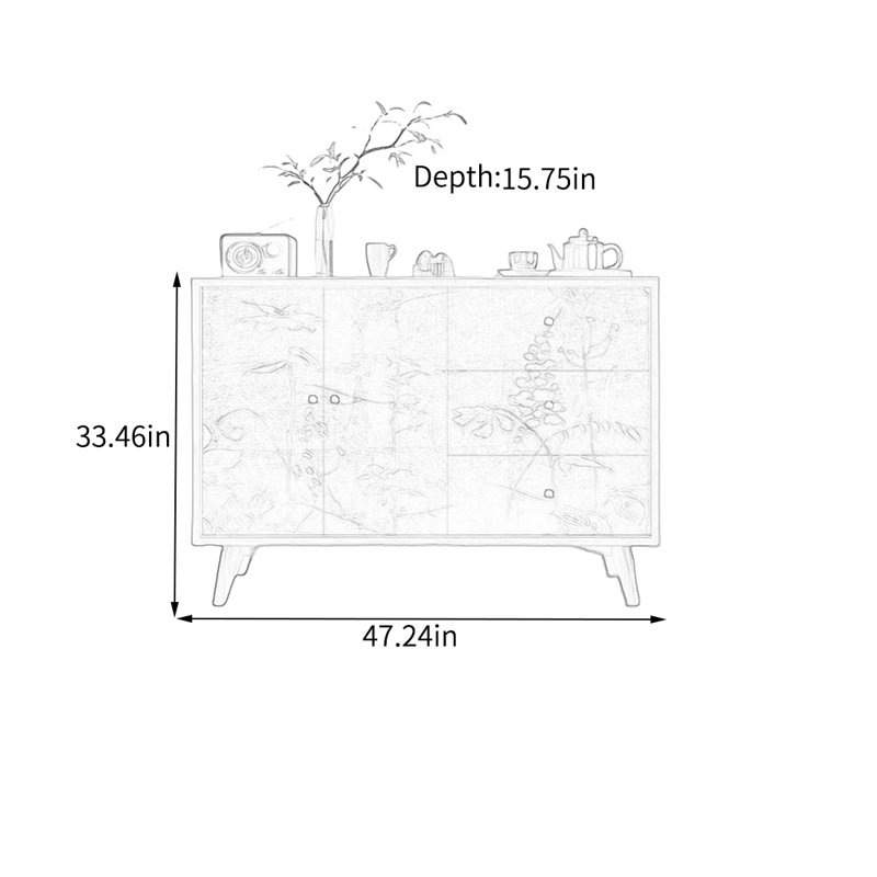 Buffet de rangement en noyer avec poignées, H 33,46 po x l 47,24 po x P 15,75 po