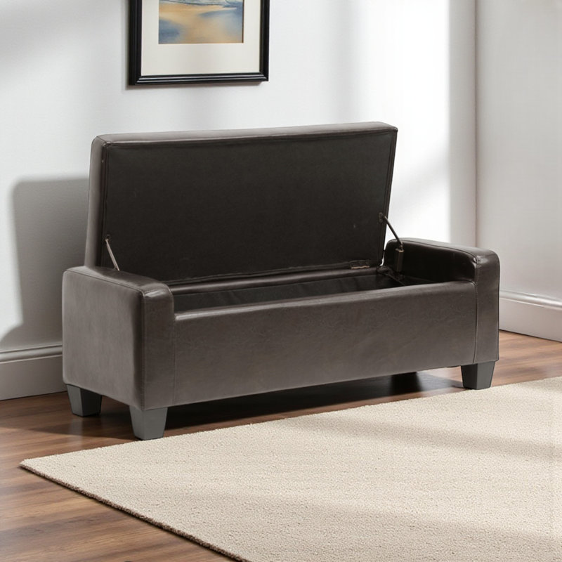 Baltierra Brown Faux Leather Upholstered Storage Bench, Flip Top, 15.25'' H X 45.5'' W X 17.13'' D, Dark Brown
