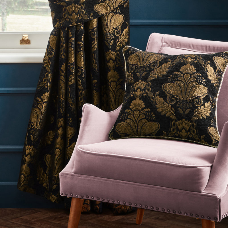 Shiraz Floral Black Square Throw Cushion, 45cm H x 45cm W