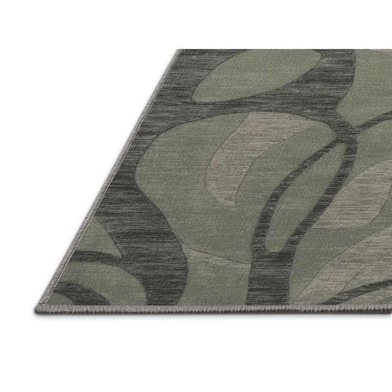 Tapis abstrait gris lavable à la machine, Rectangle 6 pi x 9 pi