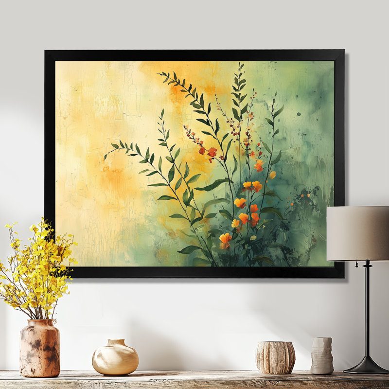 Herbes au soleil de l'été III - Herbes, art mural, H 34 po x l 44 po, Single Picture Framed, Noir, noir, noir, noir
