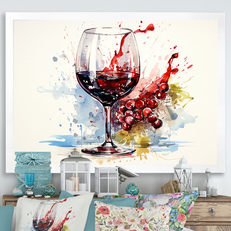 Grape Elegantburgundy Wine I - art mural vin, Cadre de coin blanc fermé, H 12 po x l 20 po x P 1 po