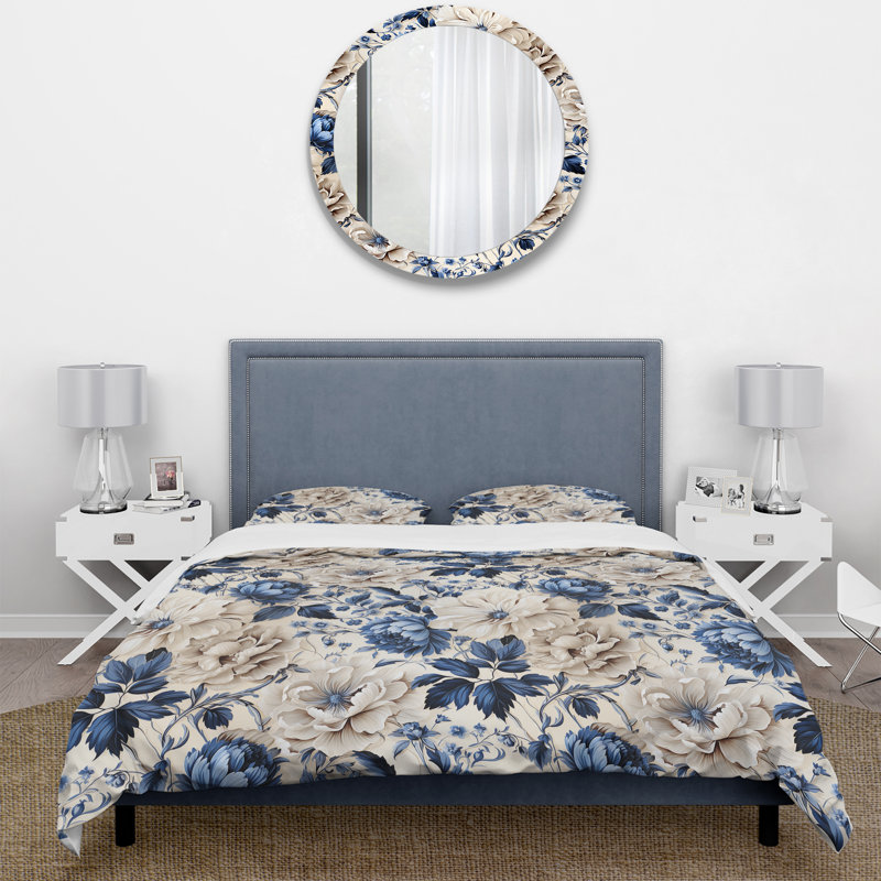 Blue Renaissance Florals Victorian Pattern IV - Ensemble de housse de couette à motif floral