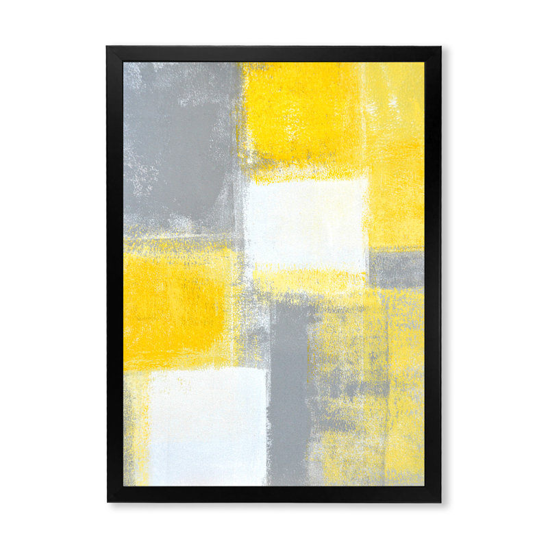 «Gray Meets Yellow Abstract Art», reproduction d'art sur toile, Cadre d'angle fermé noir, H 20 po x l 12 po x P 1 po