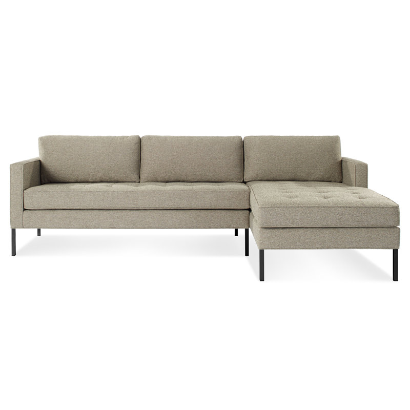 Paramount Chaise Sectional, Black, Sanford Oatmeal Basketweave, Right Hand Facing