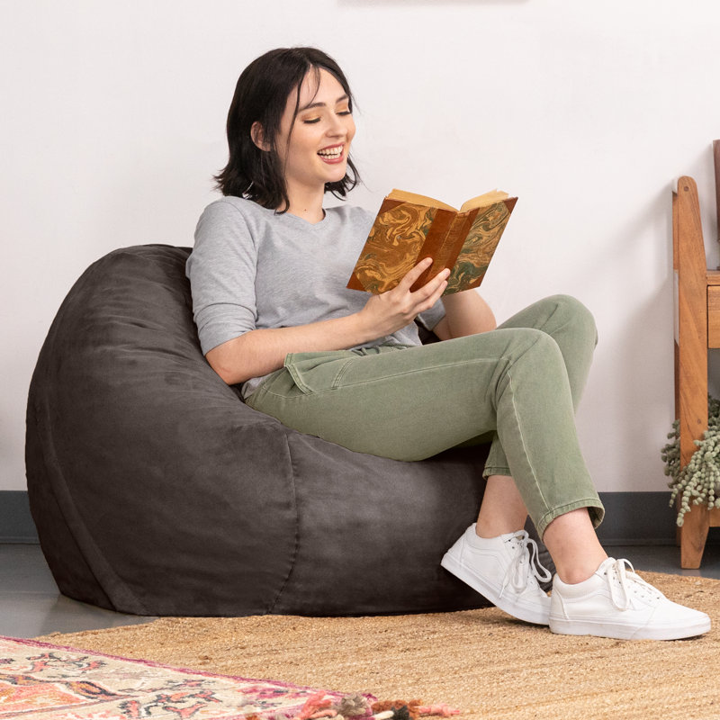 Fauteuil à billes rond 3 pi avec housse amovible Saxx, Microsuède gris anthracite