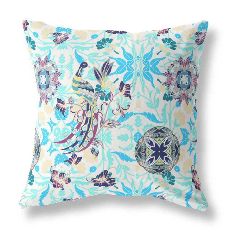 Coussin 20 po x 20 po, Motif floral bleu/blanc