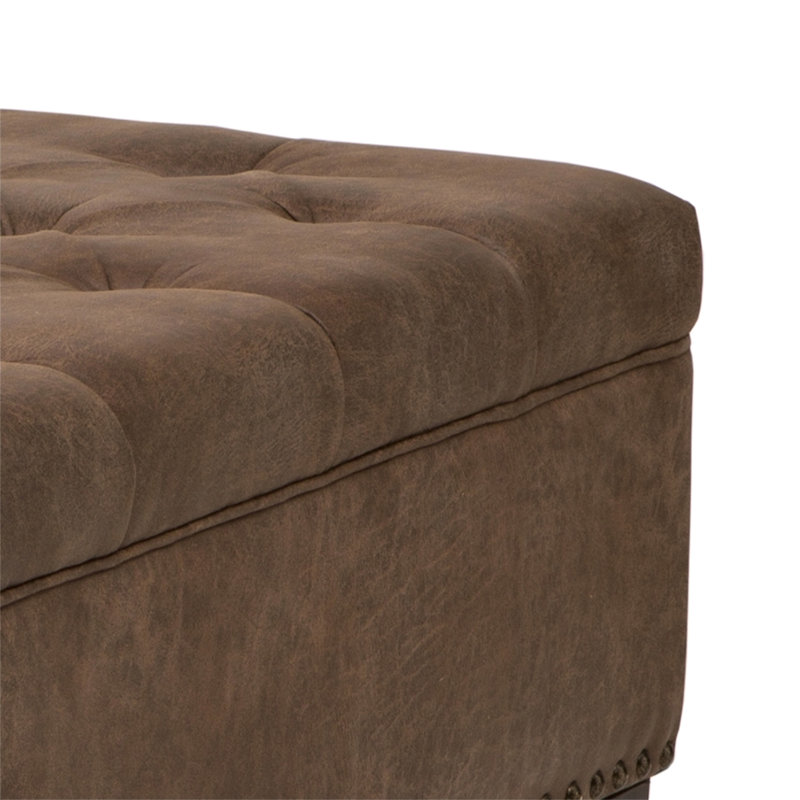 Tufted Square Cocktail Ottoman, Brown Faux Leather, Brown