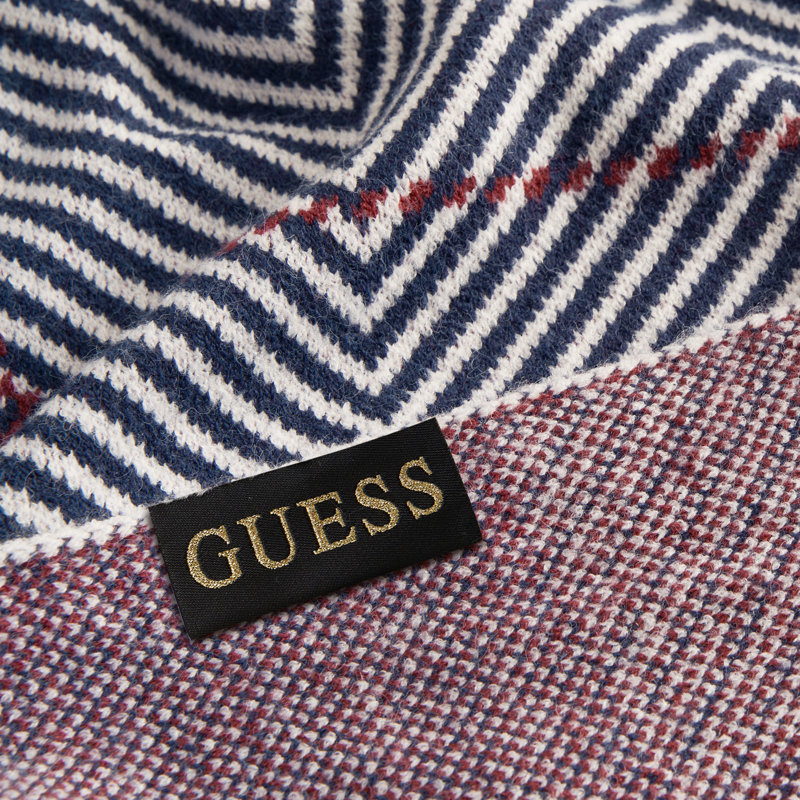 Plaid Guess en maille jacquard, Logo écharpe London - bleu marine