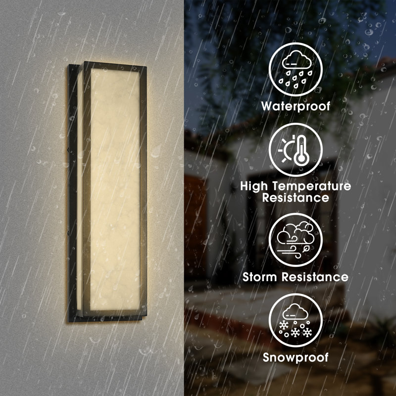 Thery Modern Rectangle Waterproof Integrated LED Outdoor Lights Wall Mount, White, 25" H x 7.3" W x 4" D
