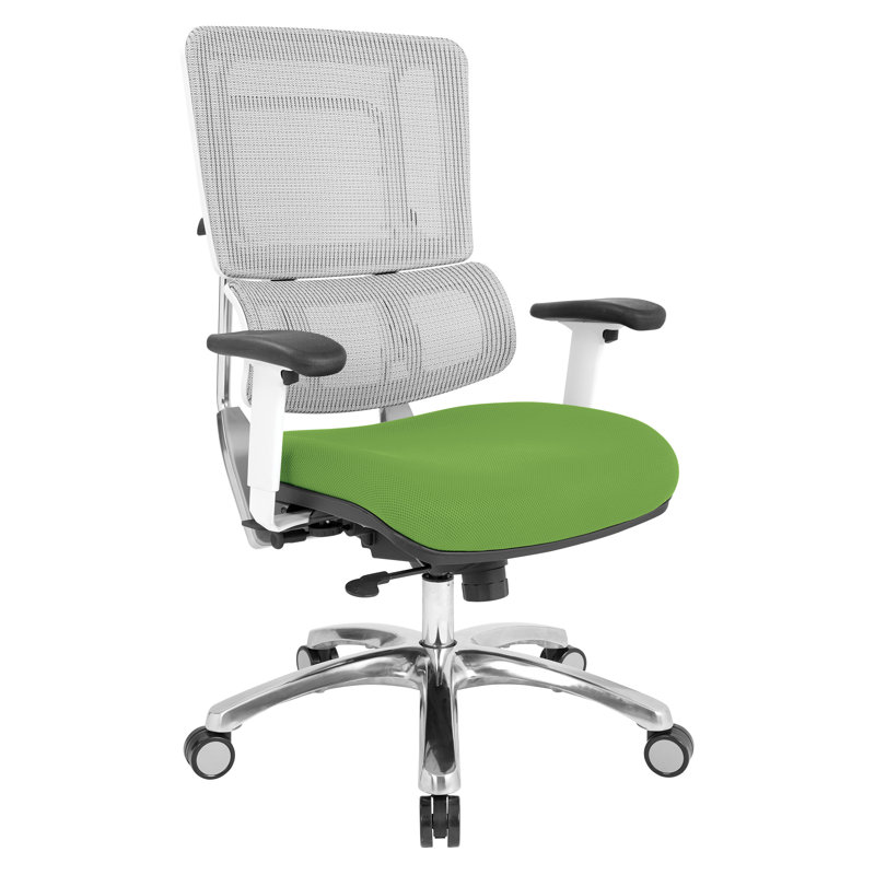 Pro-Line II Polyester Blend Task Chair, Polished Aluminum, Green Mesh Fabric/White