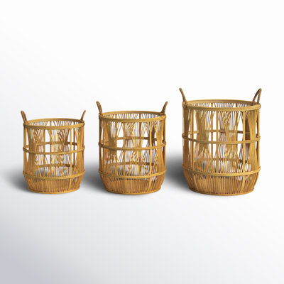 Handmade Coastal Bamboo Decorative Basket - Set of 3