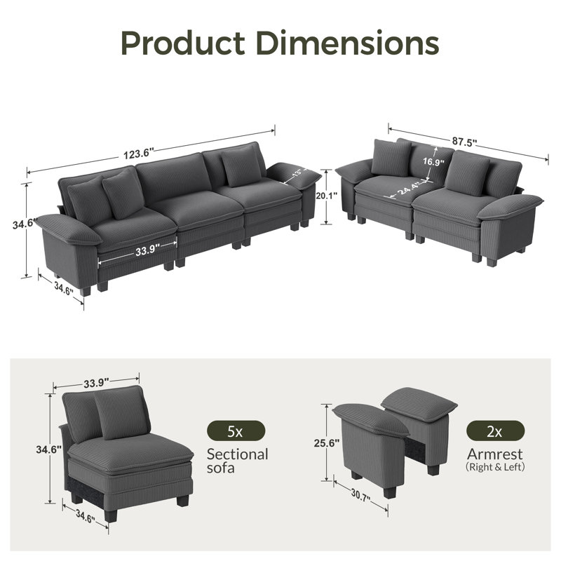 Ensemble de canapé modulaire rembourré 2 pièces, ensemble de canapé surdimensionné avec causeuse et canapé