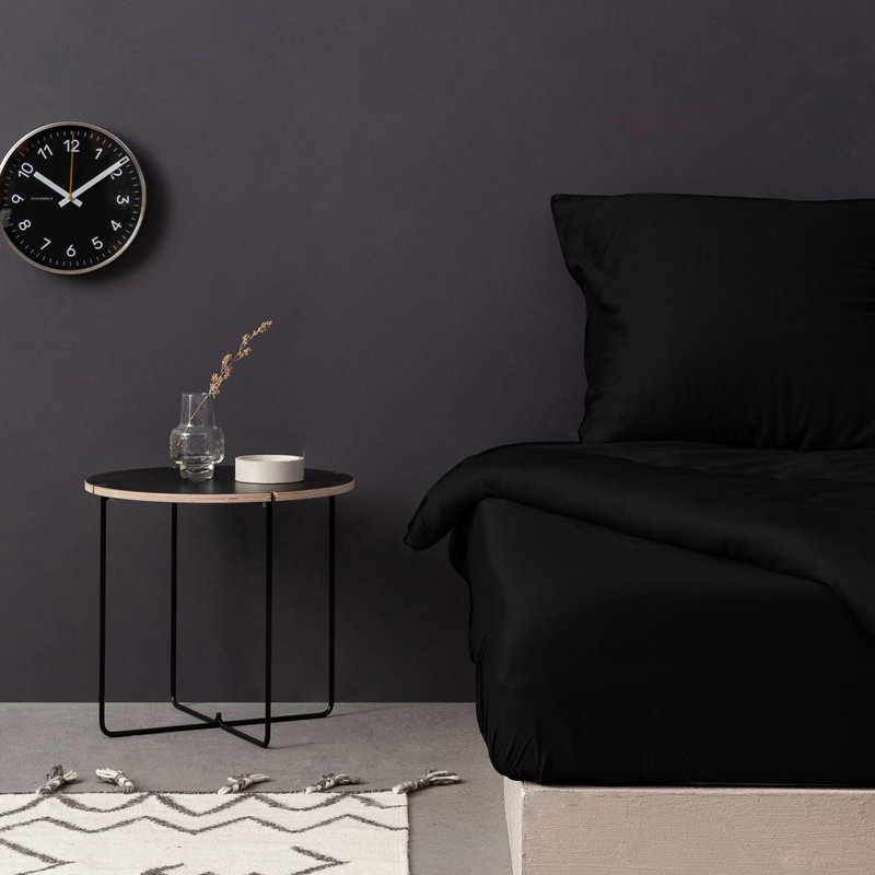 Premium Satin Fitted Sheet (Single), Black, 35.4 x 74.8 x 11.8 inches | 100% Cotton Satin, 210 Thread Count, Machine Washable | Soft and Luxurious Feel, Perfect for a Comfortable Sleep Experience