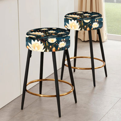 Beige Zen Floral Lotus Tranquility - Floral Bar Stools Set Of 2