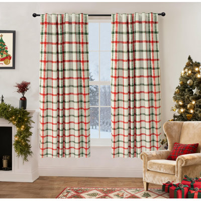 2 Panels 100% Blackout Windowpane Plaid Linen Curtains Double Layer Drapes for Bedroom 63 Inches Long Farmhouse Thermal Insulated Rod Pocket Back Tab for Living Room Red Green