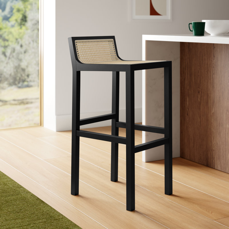 McCarthy Solid Wood Counter Stool, Black/Natural, Bar Stool(31.5” Seat Height)