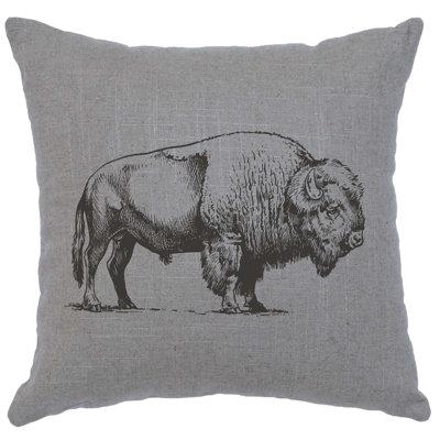 Coussin Wooded River Image - Buffalo - Lin gris