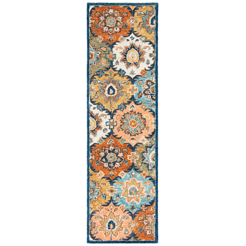 Rumley Oriental Handmade Tufted Wool Blue/Rust Area Rug, Runner 2'3" x 8'