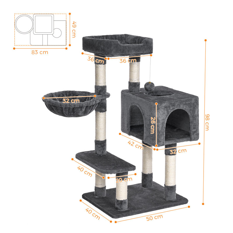 100cm H Cat Tree, Dark Grey