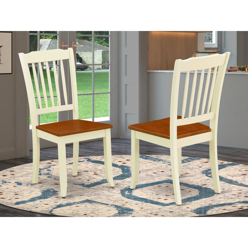 Edzard Upholstered Solid Wood Slat Back Side Chair, Buttermilk/Cherry, 2