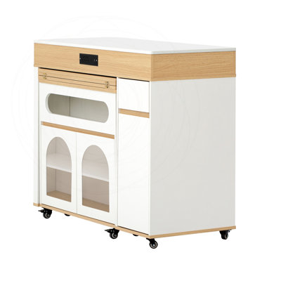Extendable Dining Table with Extra-Long Folding Top, Rolling Storage, and Power Outlet