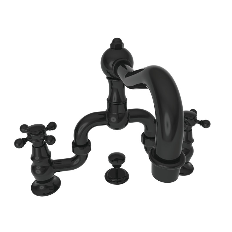 Chesterfield Bathroom Bridge Faucet with Drain Assembly, Gloss Black