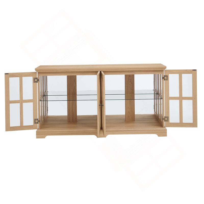 LED Curio Display Cabinet Antique Display Cabinet with Glass Doors Adjustable Shelves, Clear/Oak