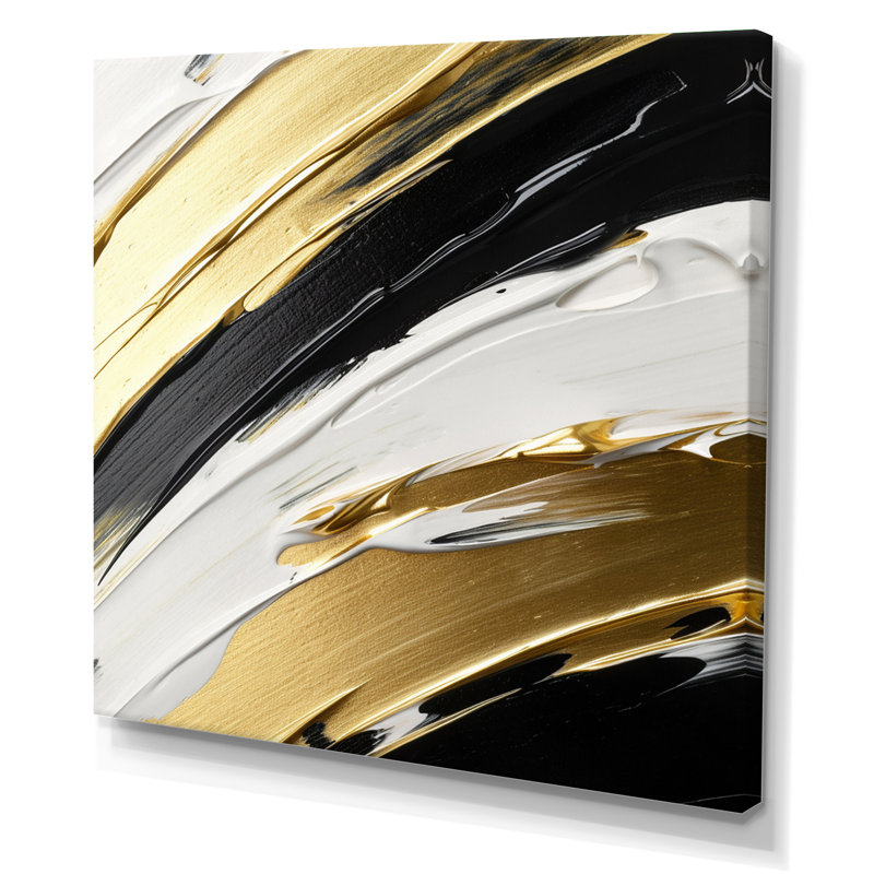 «Waves Of Midnight Passion Abstract Black Gold», reproduction d'art sur toile encadrée, H 16 po x l 16 po x P 1 po