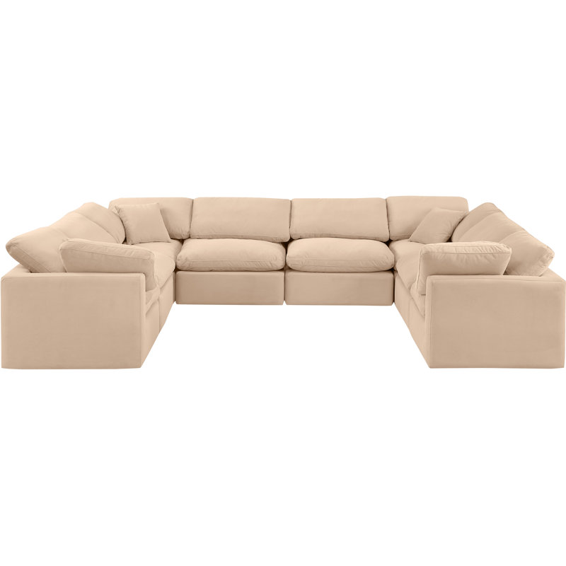 Itala Velvet U-Shaped Sectional Reversible, Beige Velvet