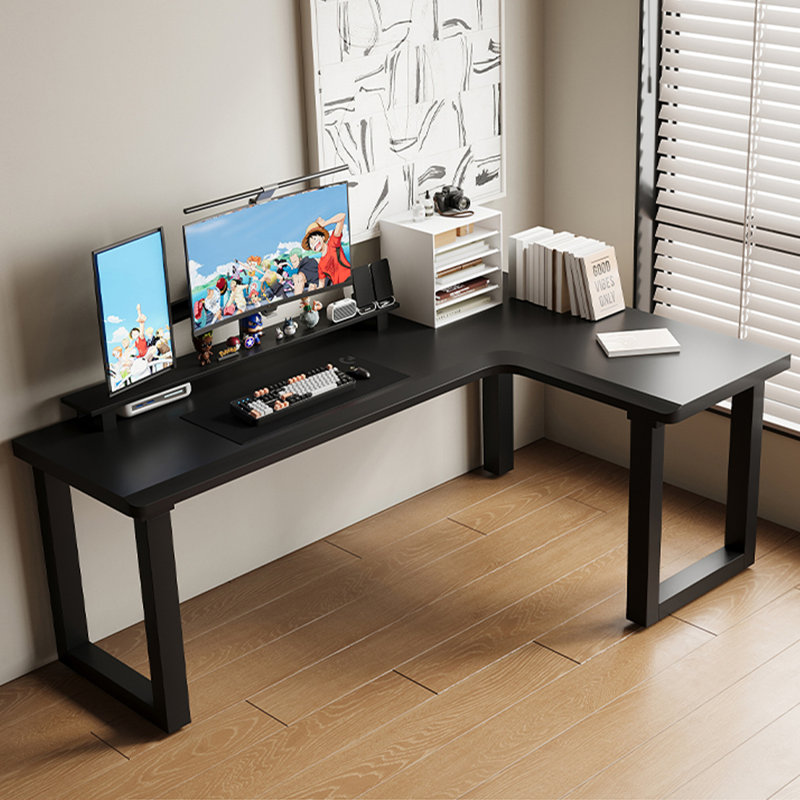 Bureau d'écriture en L noir en bois massif, H 29,53 po x l 70,87 po x P 47,24 po, Noir, Retour à droite