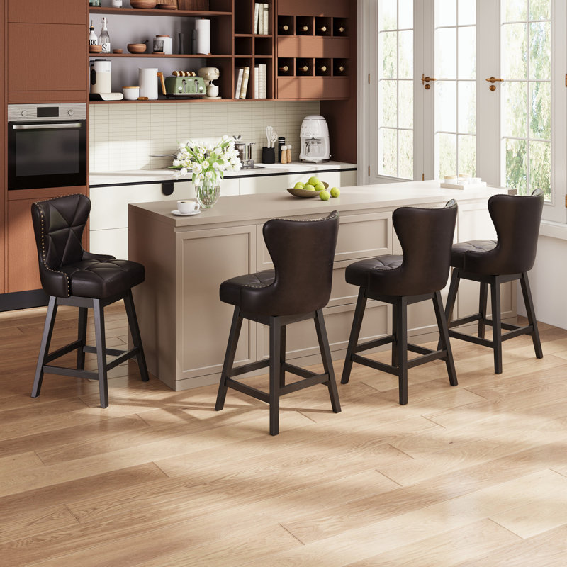 Tabouret de bar à oreilles pivotant à 360 ° avec dossier capitonné Diamond, Marron foncé