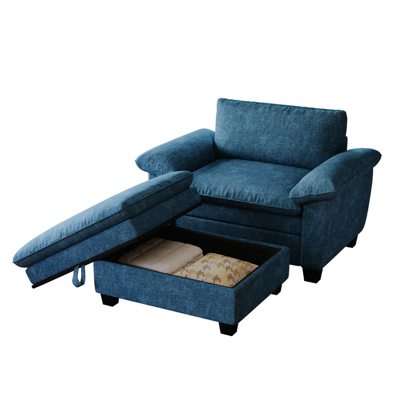 Chaise longue avec et rangement - Coussin en chenille bleu confortable, Blue