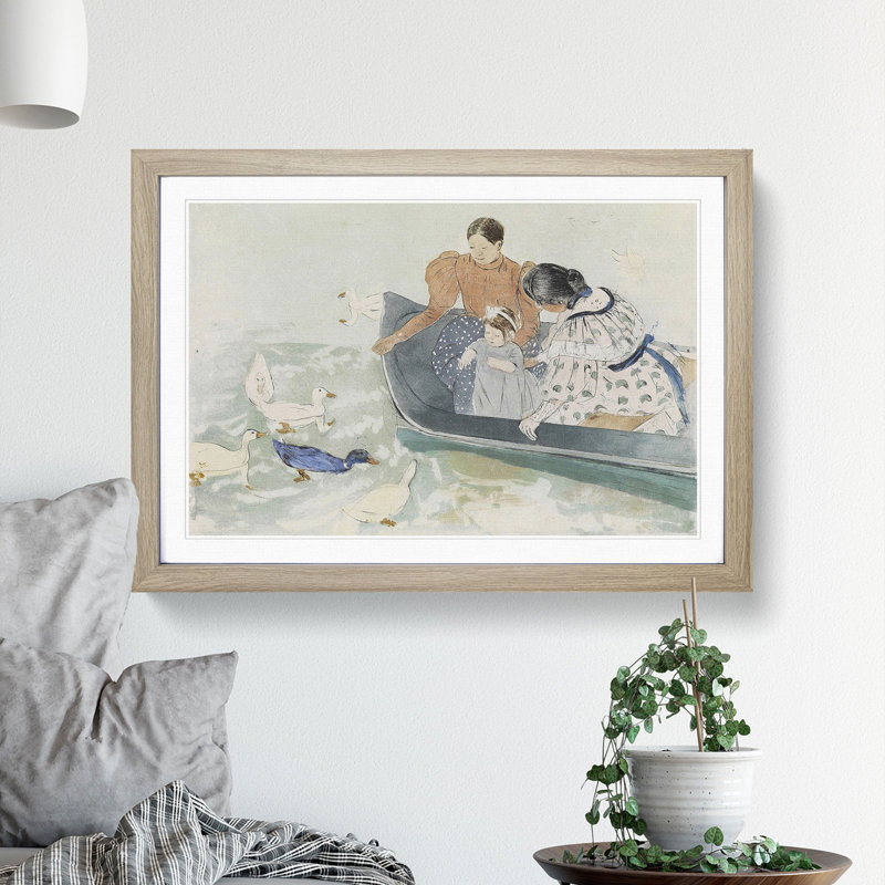 Feeding the Ducks by Mary Cassatt - Framed Print, 27cm H x 36cm W x 2cm D, Oak Framed