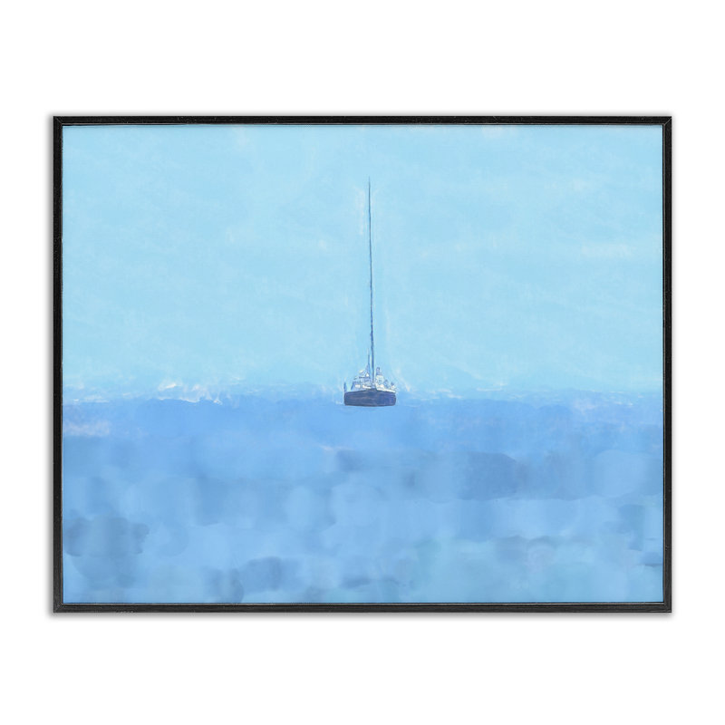 «Lonely Boat Blue Ocean», estampe numérique de Jeff Pica, H 16 po x l 20 po, Giclée encadrée noir minuit