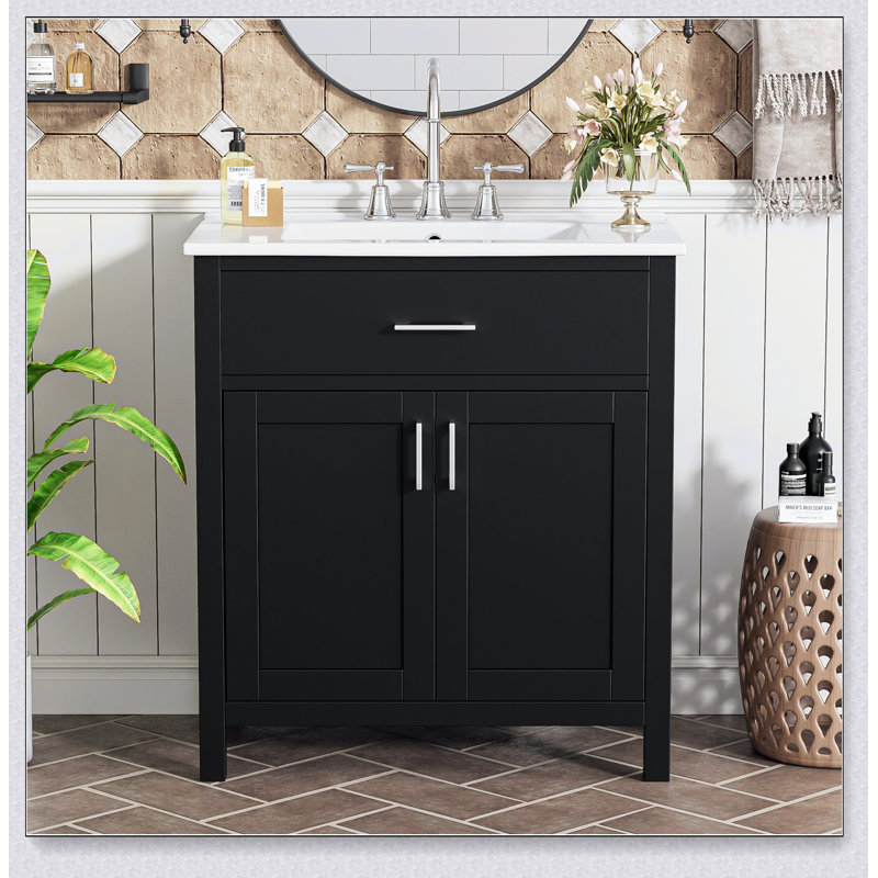 Meuble-lavabo de 30 pouces avec lavabo en céramique et beaucoup de rangement - le choix parfait pour les petites salles de bain