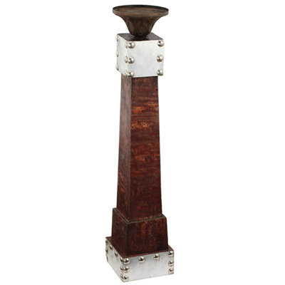 Porte-bougie pilier, accent industriel en bois et métal brun, 25 po