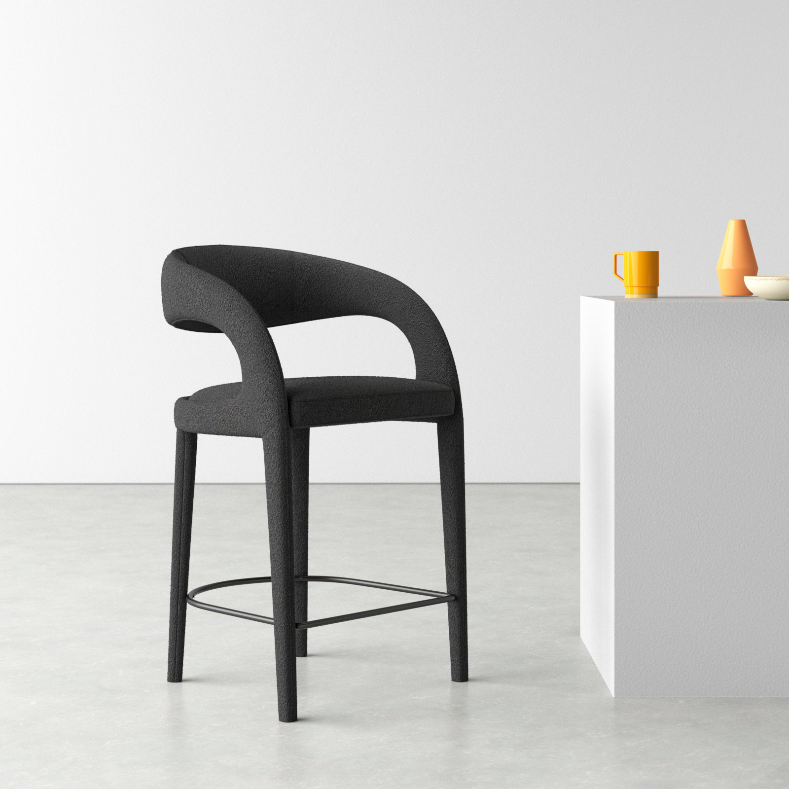 Geoffrey Bar Stool, Counter Stool (26.57" Seat Height), Fiqa Charcoal Boucle/Polyester