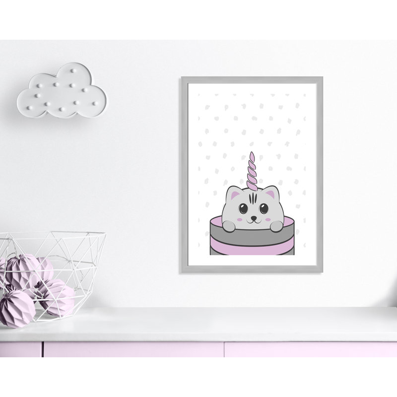 Caticorn I, art encadré, H 34,5 po x l 24,5 po x P 0,63 po, Cadre argenté