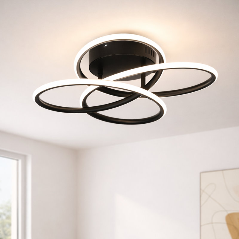 1 - Light LED Flush Mount 41cm dimmable Modern Geometric with Remote Control, Matte Black