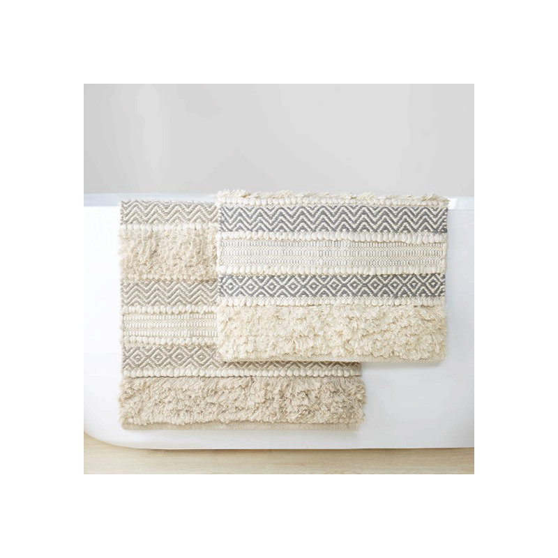 Woven Texture Stripe Bath Rug Grey 22X58"