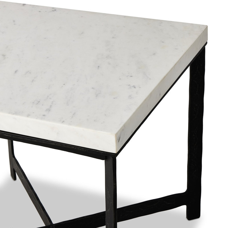 Hammered Iron End Table-White Marble, White Top/Black Base