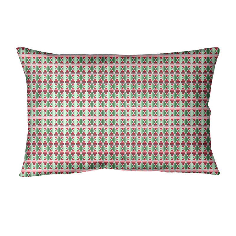 Coussin lombaire géométrique 14 po, Vert / Rouge